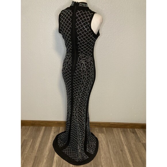 Windsor Prom Homecoming Pageant Dress Small Black Bodycon Mermaid Beaded Halter - Picture 5 of 12